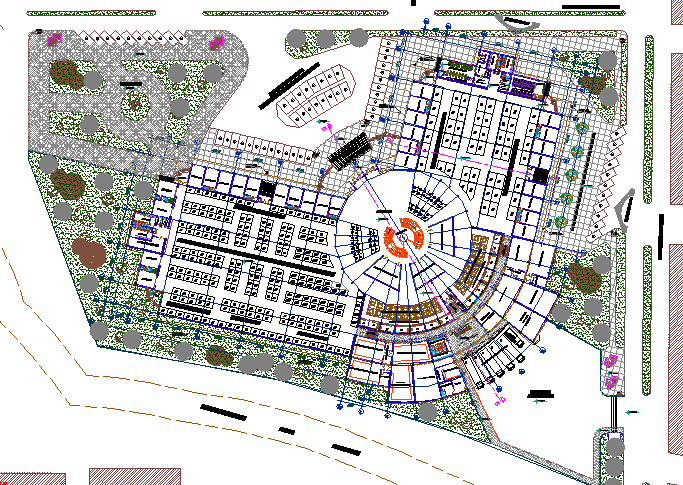 Retail market landscaping details with site plan dwg file