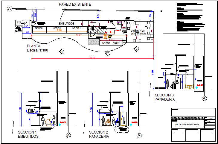 Retail super market elevation and cut sectional view details dwg file