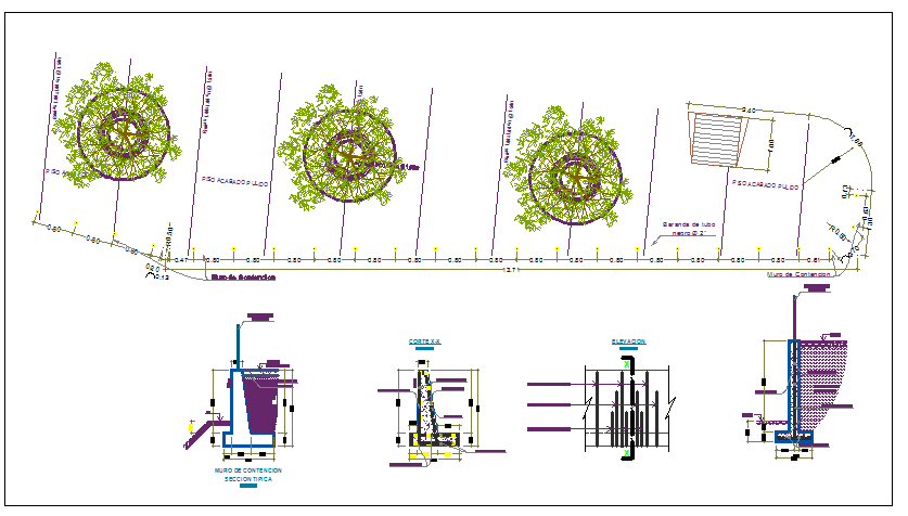 Retaining wall perimeter fence details of garden dwg file
