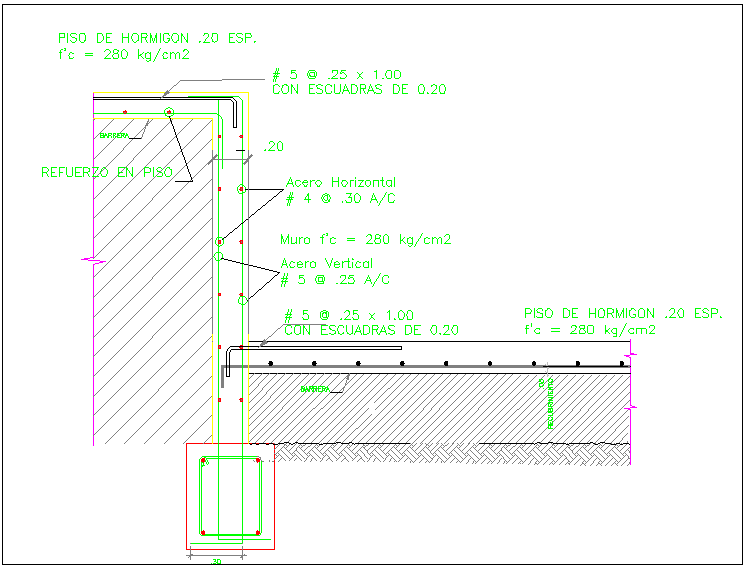 Retaining wall section view dwg file