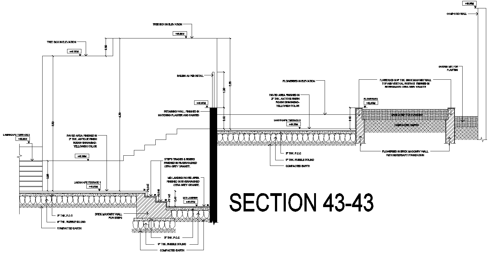 Retaining Wall Structure Detail with PCC and Stair Design