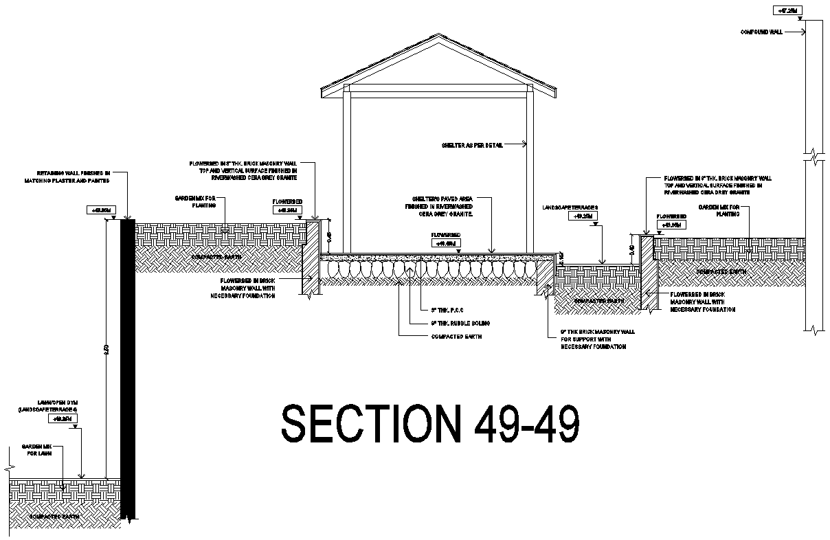 Structure CAD Detail of Retaining Wall with Shelter Planter