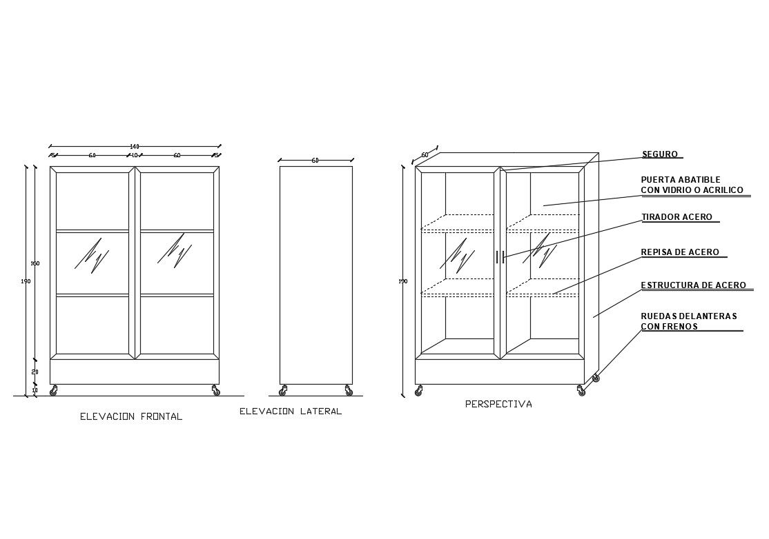 Revolving shelf elevation and section block cad drawing details dwg file