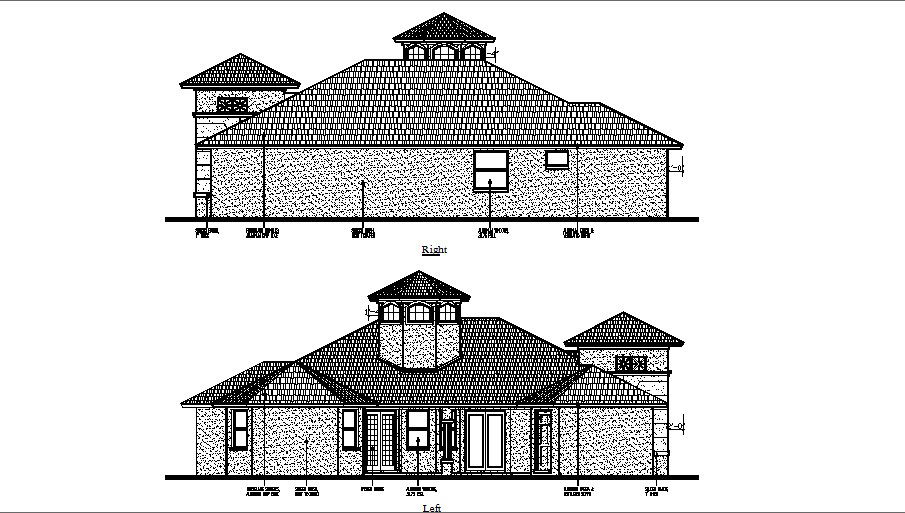 Right and left side elevation of one level roof house dwg file