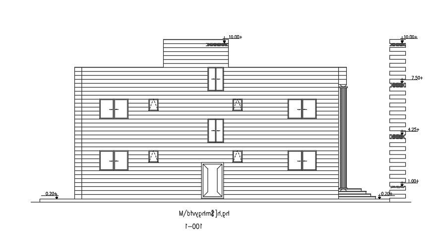 Right Side Elevation Of 15x18 Meter Apartment AutoCAD File