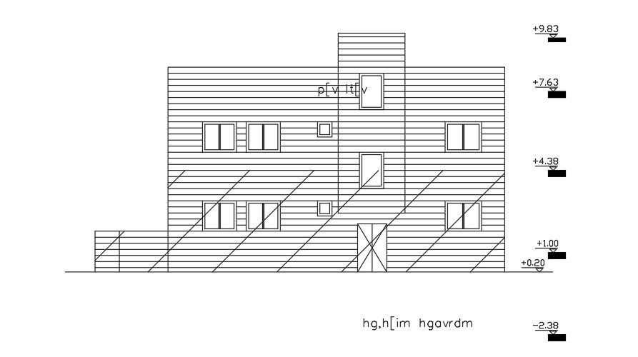 Right Side Elevation Of 16x16 meter 2 BHK House AutoCAD File