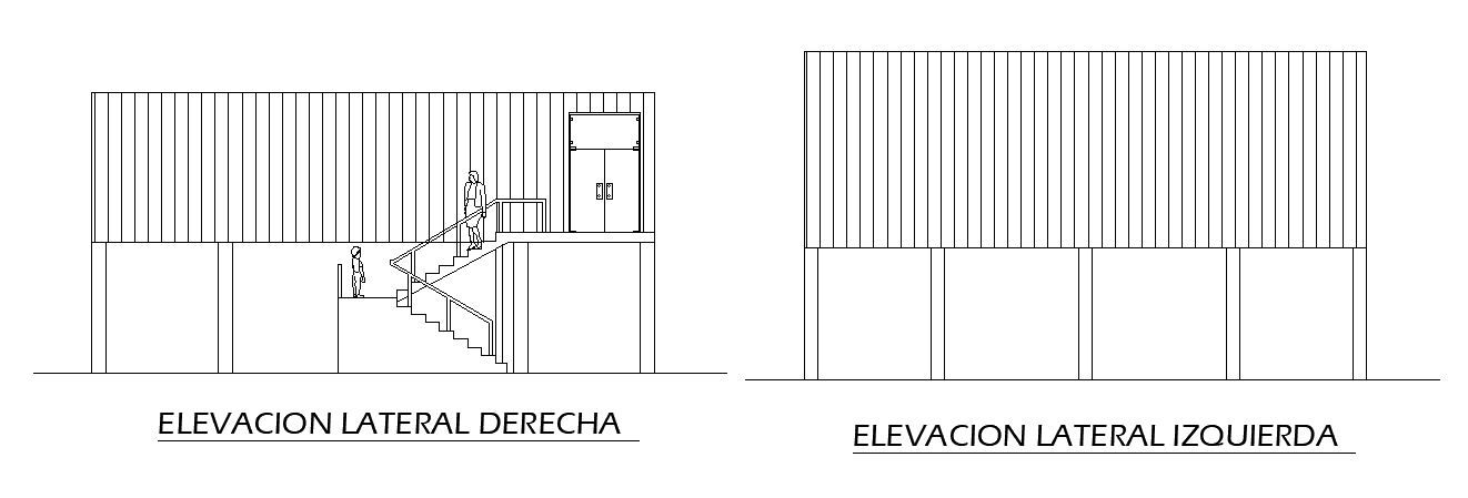 Right & left side elevation view of 90x39m community center plan of tourist center is given in this AutoCAD model. Download now.