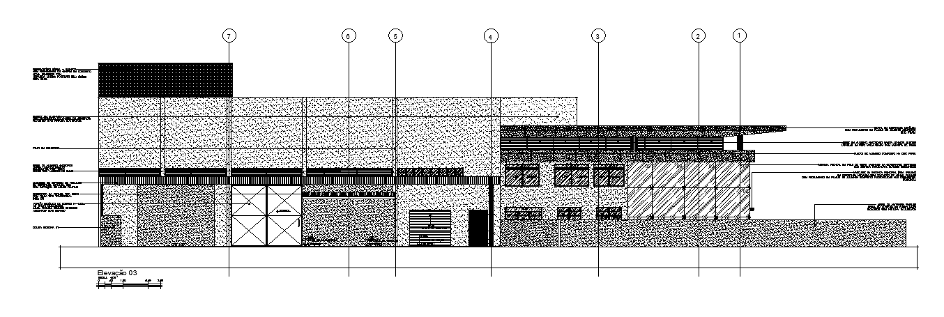 Right side Left side elevation view of 182x102m shopping mall plan is given in this AutoCAD model.Download now.