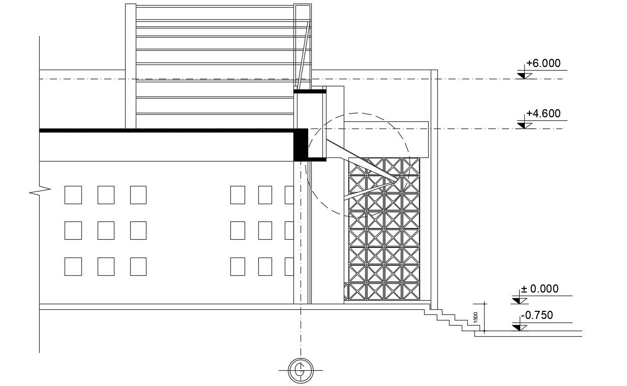 Right side cut section view of 36x37m hotel building is given in this Autocad drawing file. Download now