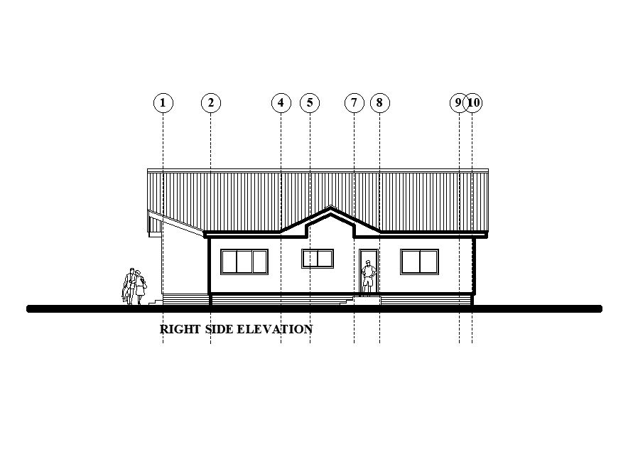 Right side elevation of 10x15m house plan is given in this Autocad drawing model. Download now.