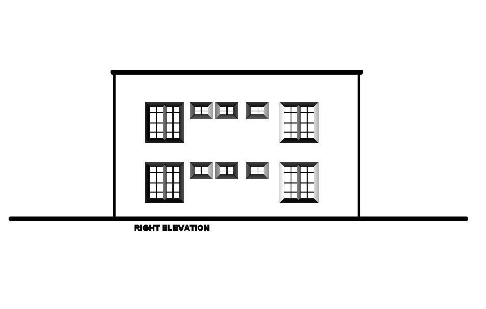 Right side elevation of 15x14m duplex house plan is given in this Autocad drawing model. Download now.