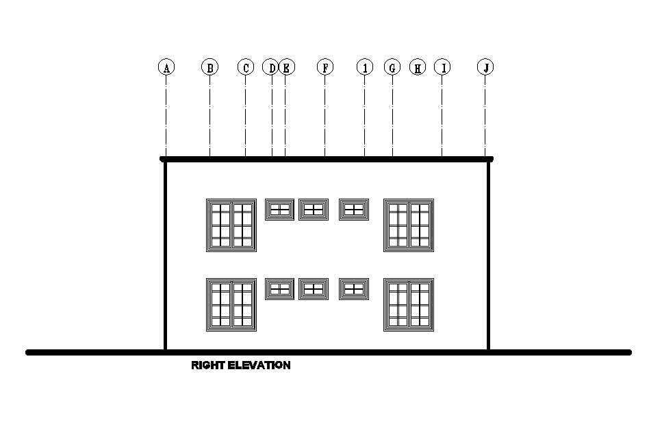 Right side elevation of 24x12m residential plan is given in this Autocad drawing file. Download now.