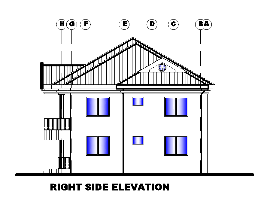 Right side elevation of 25x13m twin house plan is given in this Autocad drawing file.Download now.