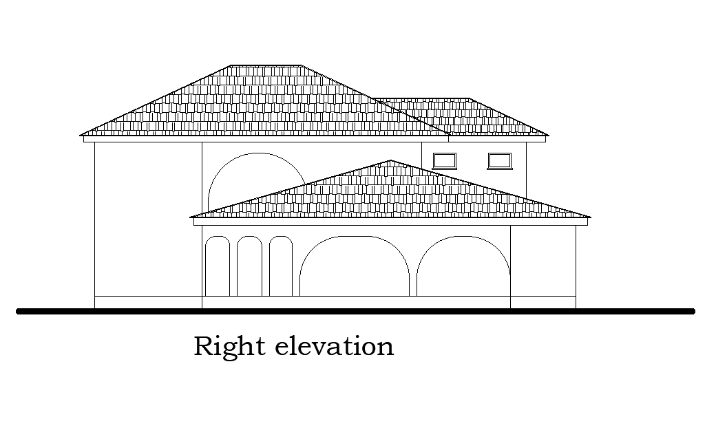 Right side elevation of 25x27m house plan is given in this Autocad drawing file. Download now.