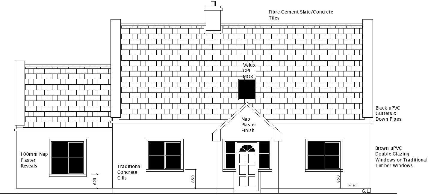 Right side elevation of 2 story house with dimension details.