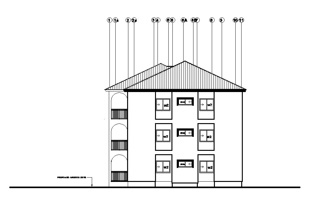 Right side elevation of 30x14m house plan is given in this Autocad drawing file. Download now.