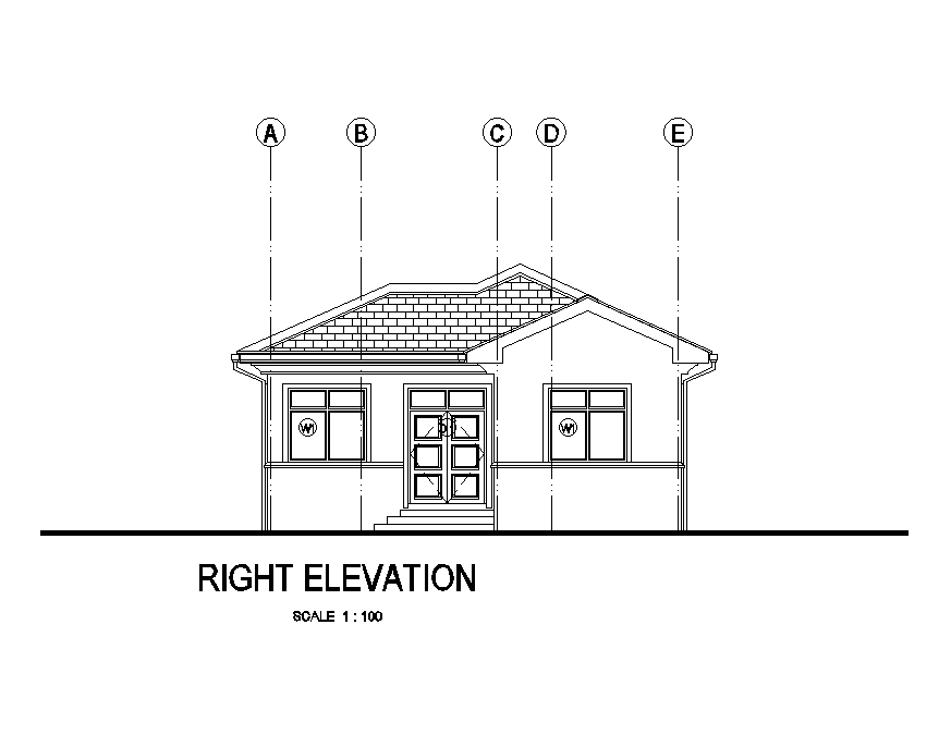 Right side elevation of 9x10m house plan is given in this Auto cad drawing file.