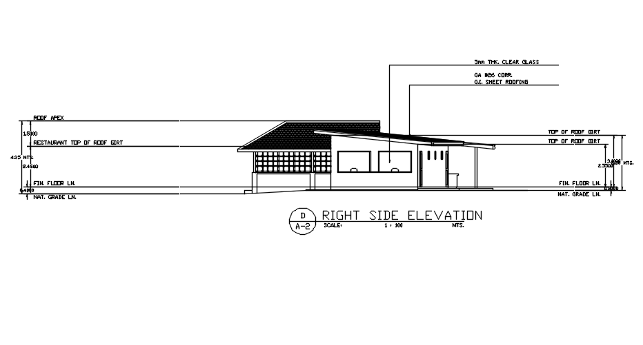 Right side elevation of house in detail AutoCAD drawing, dwg file, CAD file