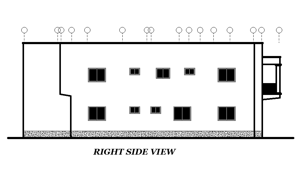 Right side elevation of the house plan is given in this Autocad drawing file. Download now.