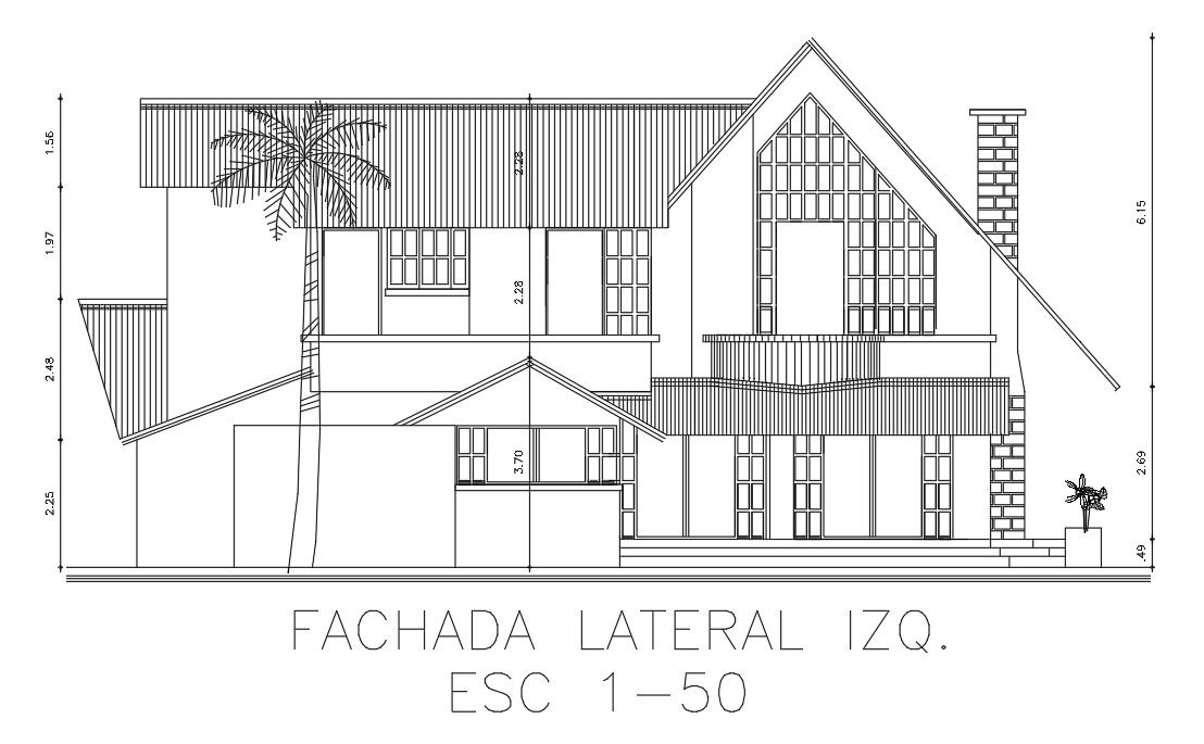 Right side elevation view of 18x15m house building is given in this Autocad drawing file. Download now.