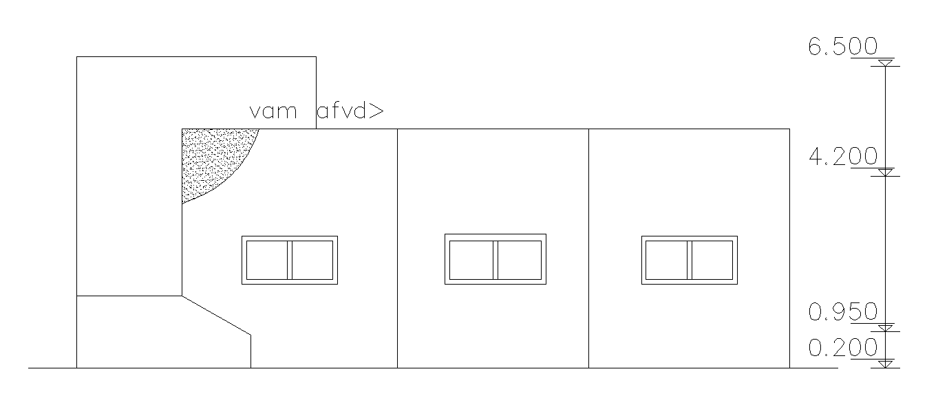Right side elevation view of 28’x48’ house is given in this AutoCAD drawing model. Download now.