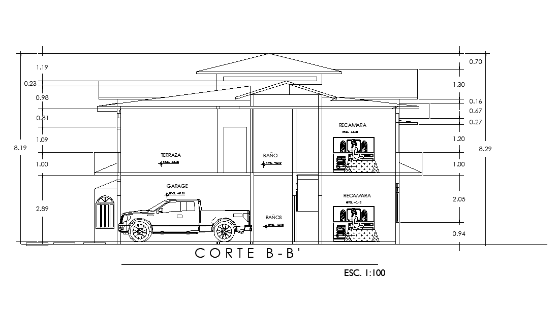 Right side section view of 17x13m house building is given in this AutoCAD DWG drawing file.Download now.