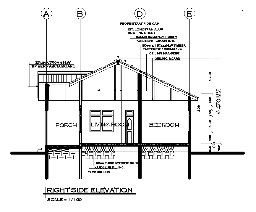 Right side section view of 20x11m twin house plan is given in this Autocad drawing file.Download now.