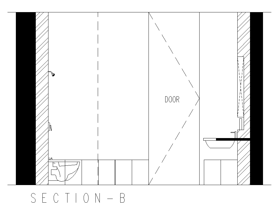 Right side section view of 20’x14’ bathroom is given in this AutoCAD drawing file.Download now.
