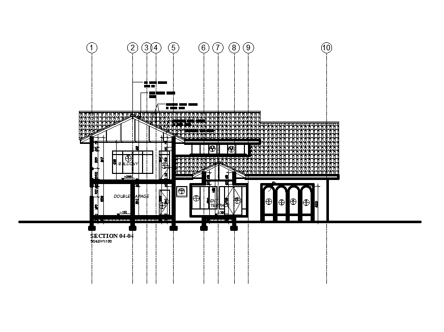 Right side section view of 20x18m house plan is presented in this Autocad 2D drawing file. Download the Autocad file.