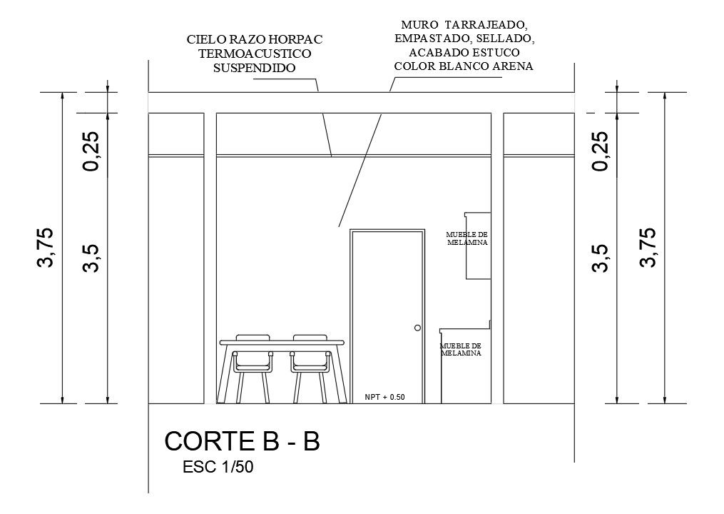 Right side section view of 3x3m kitchen building is given in this Autocad drawing file.Download the Autocad model.