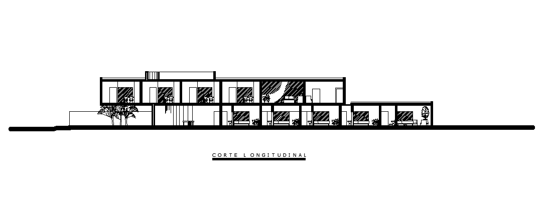 Right side section view of 43x52m hospital plan is given in this Autocad drawing file. Download now.