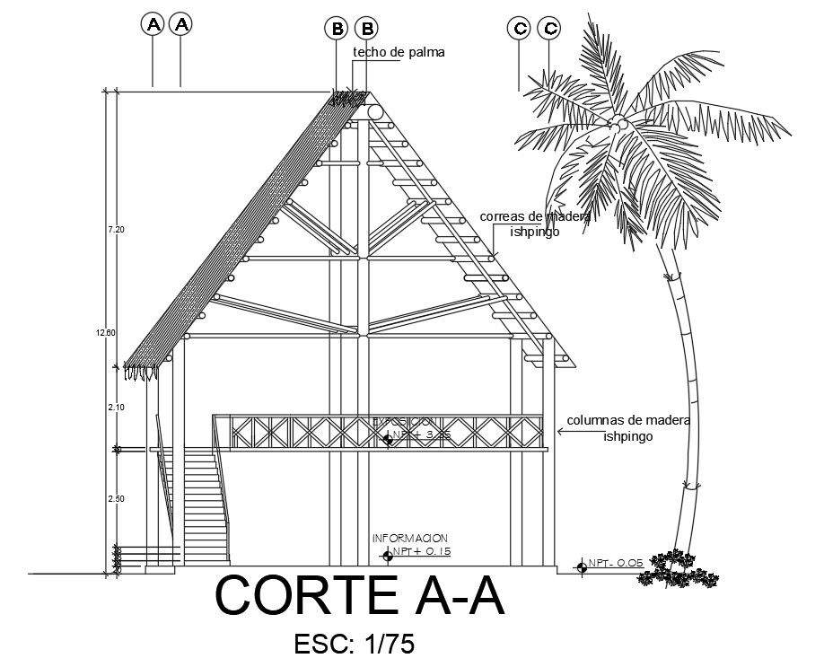 Right side section view of 50x10m office building is given in this AutoCAD drawing model.