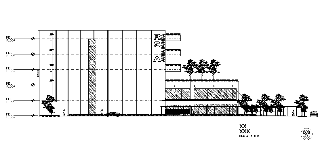 Right side section view of 70x110m mother & child hospital building is given in this AutoCAD drawing model.Download now.