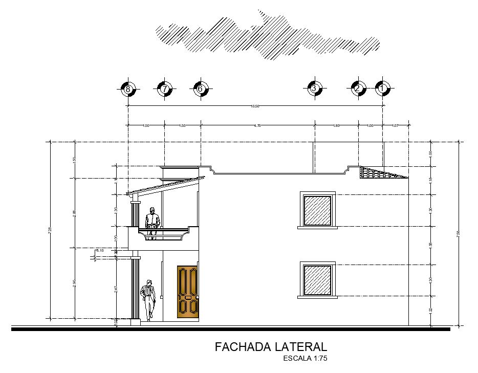 Right side section view of 8x10m house building is given in this AutoCAD drawing model. Download now.