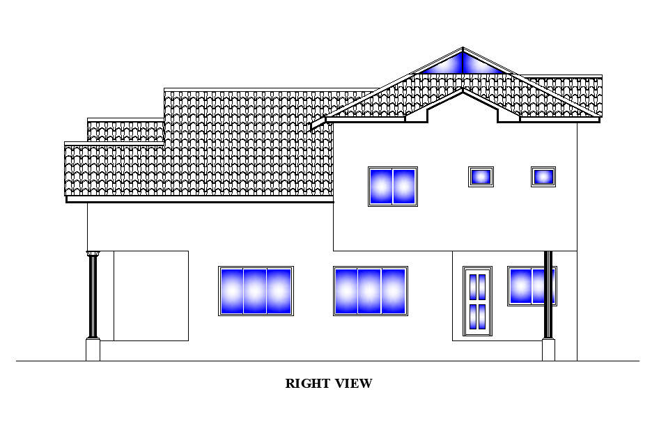 Right side view of 10x15m house plan is given in this Autocad drawing file. Download now.