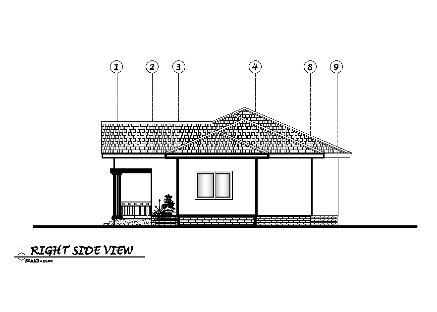 Right side view of 12x13m ground floor house plan is given in this Autocad drawing file.Download now.