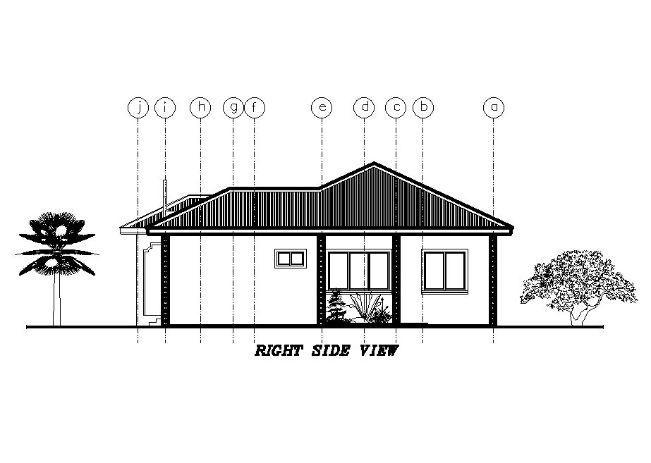 Right side view of 17x16m residential plan is given in this Autocad drawing file. Download now.