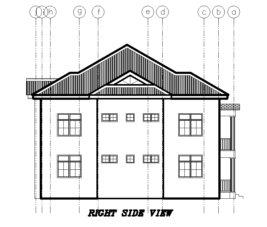 Right side view of 25x15m ground floor plan of residential building is given in this Autocad drawing model. Download now.