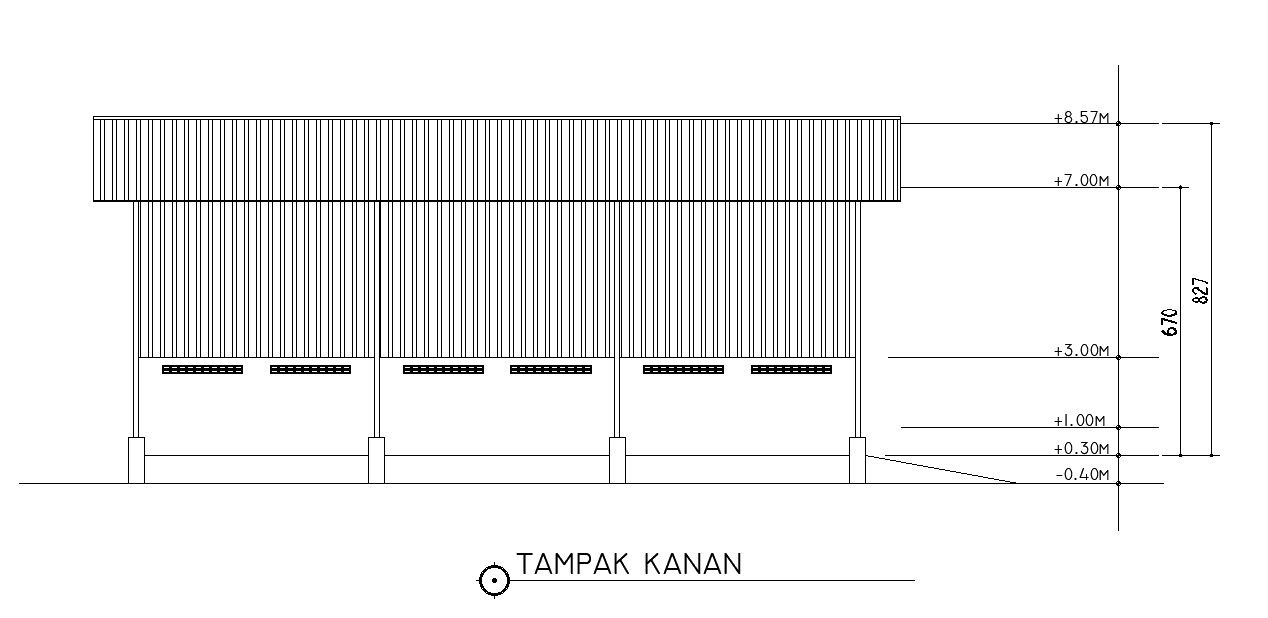 Right side view of the factory in detail AutoCAD 2D drawing, CAD file, dwg file