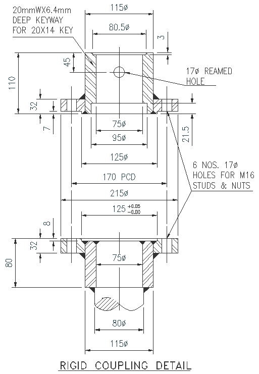 Rigid coupling detail drawing with dimension detail DWG AutoCAD file