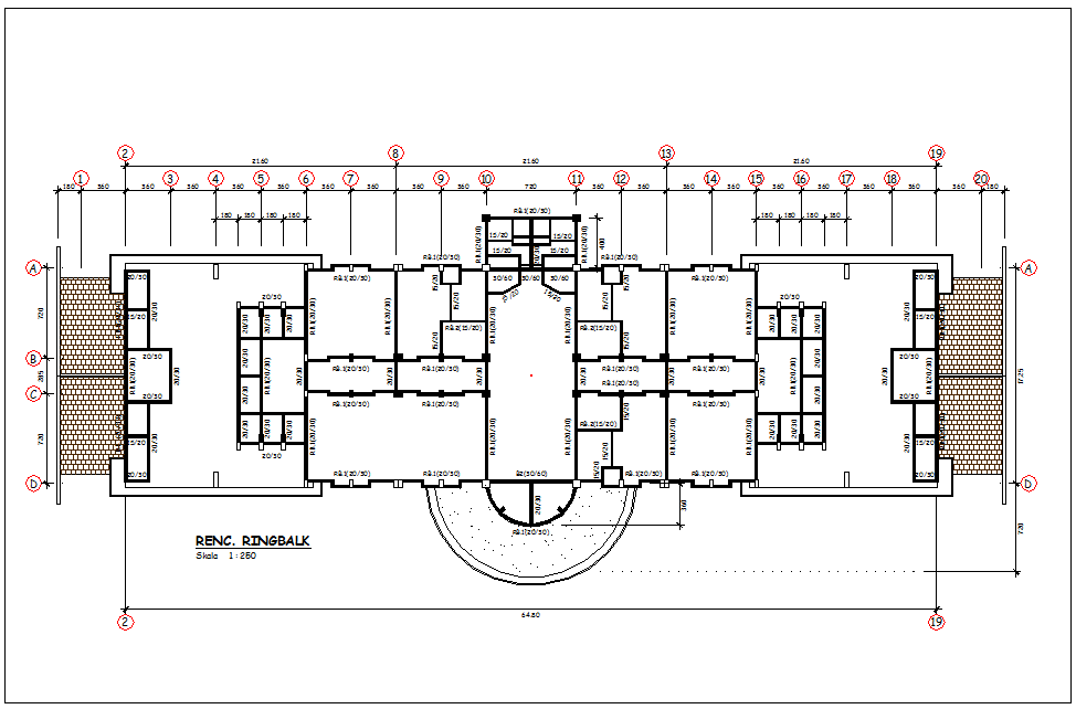 Ring balk view of plan with construction view for head quarter dwg file