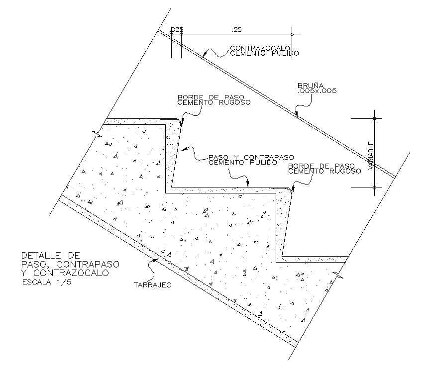 Riser and tread detail cad drawing is given in this cad file. Download this cad file now.