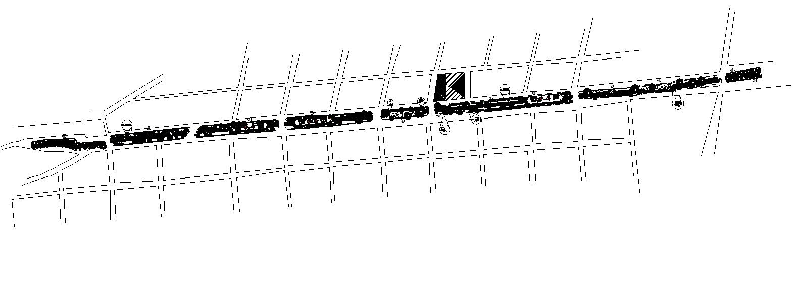 Road and area detail CAD block layout file in dwg format