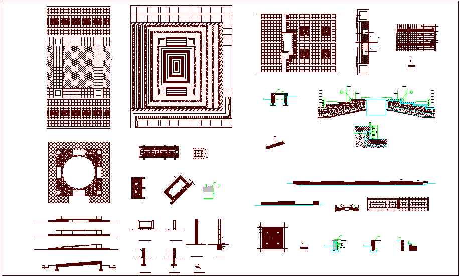 Road plan with detail and paving block view dwg file