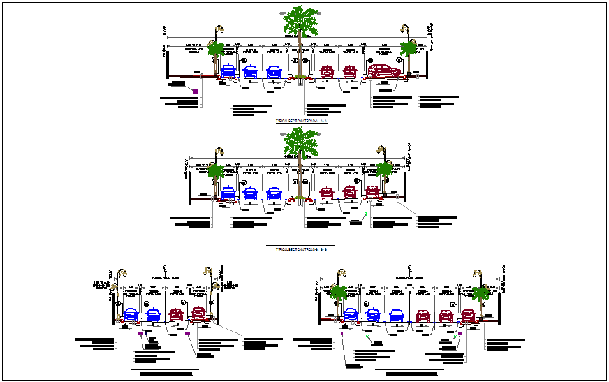 Road section typical view dwg file