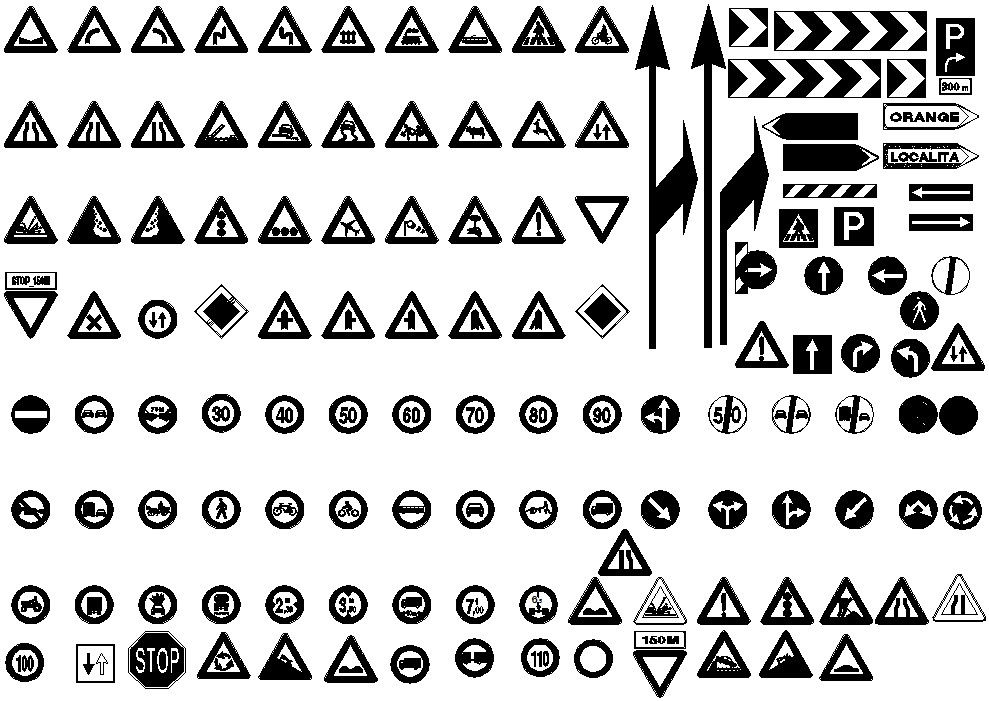 Road traffic signs cad drawing