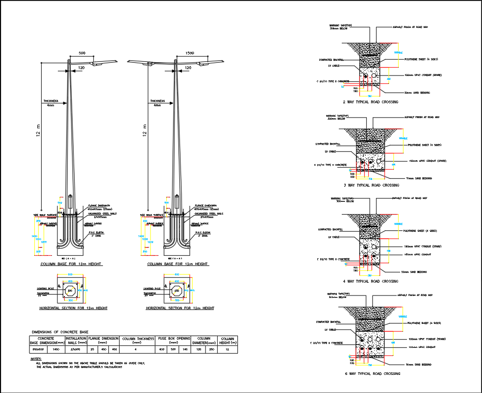 Road Light Pole Design Details in AutoCAD DWG File