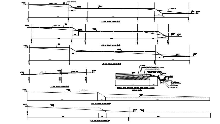 Road On One Side Slope And Drain Drawing DWG File