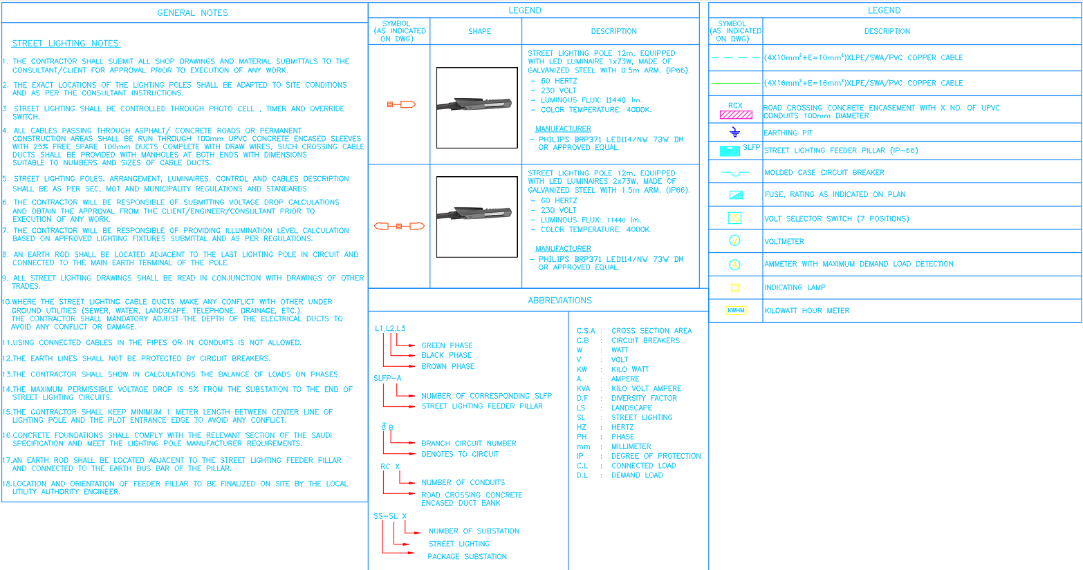 Road Street Light Installation Legend in AutoCAD DWG File