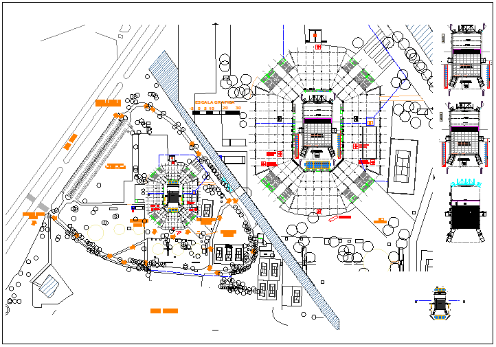 Roca theme public park landscaping with structure dwg file